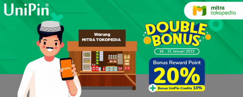 Beli Voucher UniPin di Warung Mitra Tokopedia, Dapatkan Bonus Reward Points 20% + Bonus UniPin Credits 10%